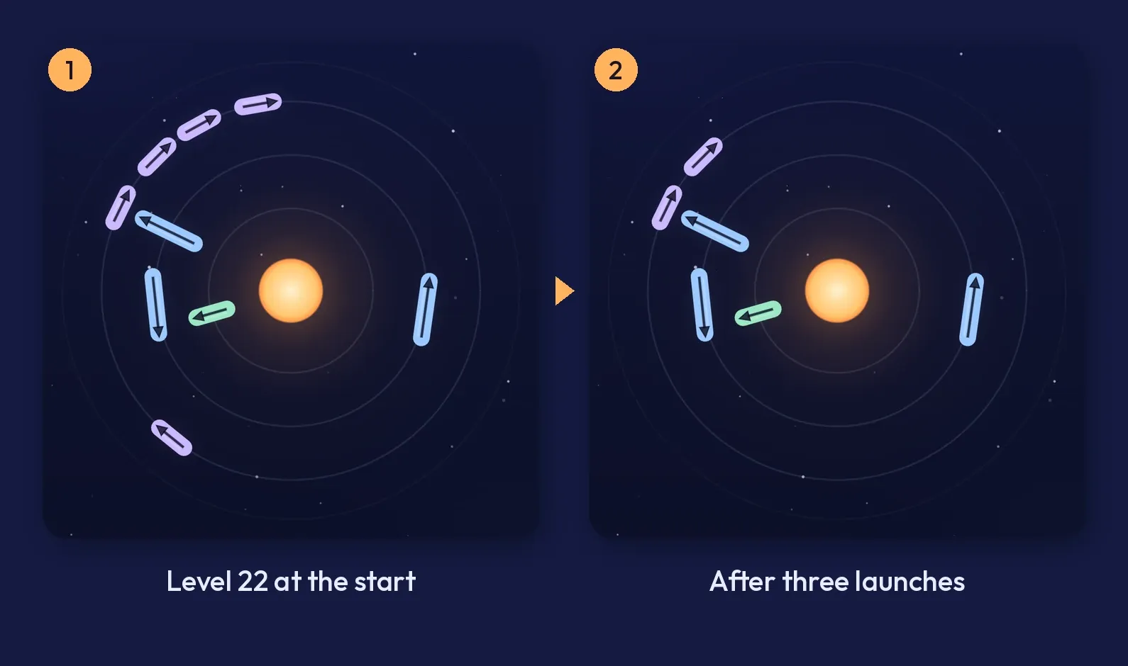 Two Apsis boards: level 22 at the start and the same level after three launches