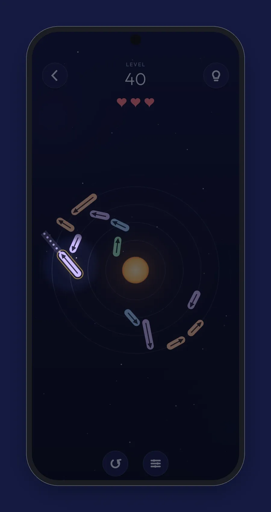 Apsis on a phone with the hint spotlight on one arrow of a level in play