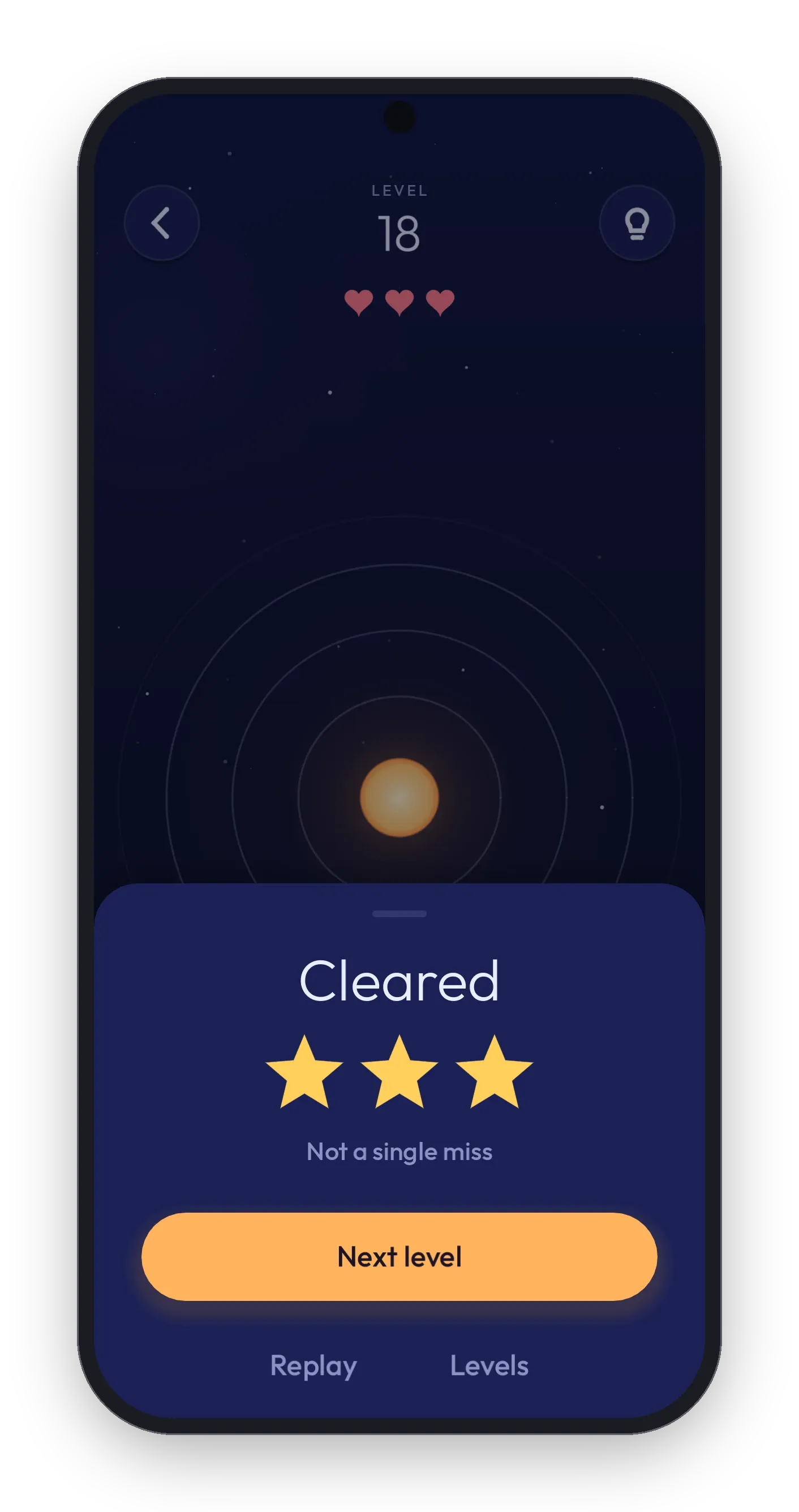 A cleared Apsis level with three gold stars and no misses