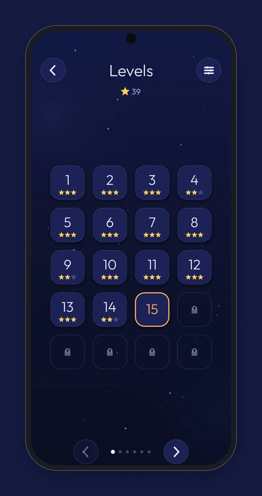 The Apsis level grid with stars on the first levels and the next level ringed in orange