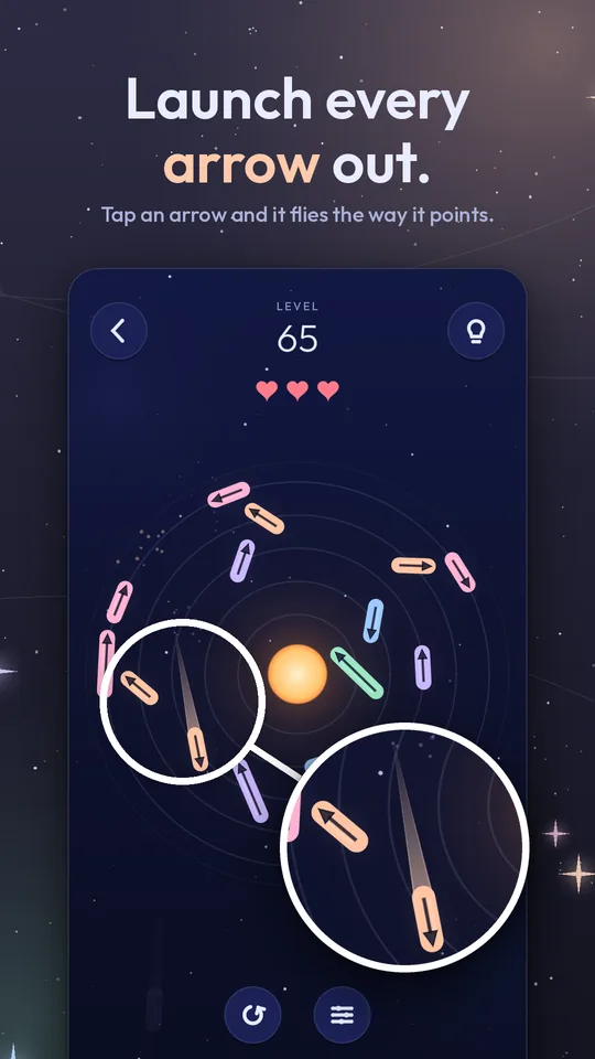 Launch every arrow out. Arrows rest on orbits around a sun.