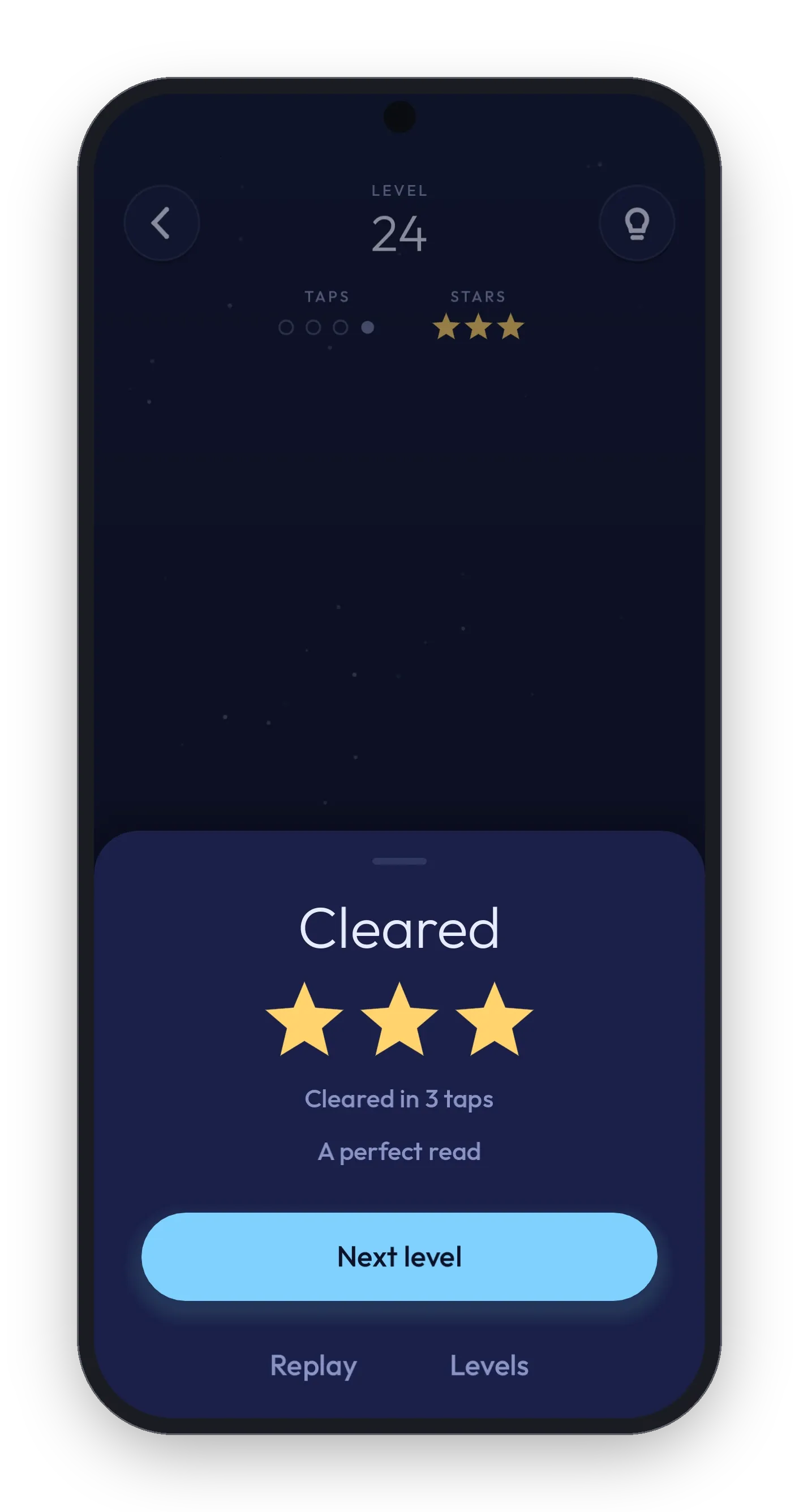 A cleared Carillon level with three gold stars