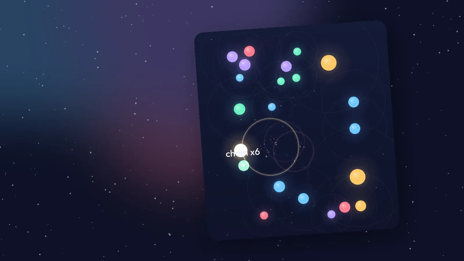 A Carillon field mid-chain, with rings spreading and a floating chain count, tilted on a starry background