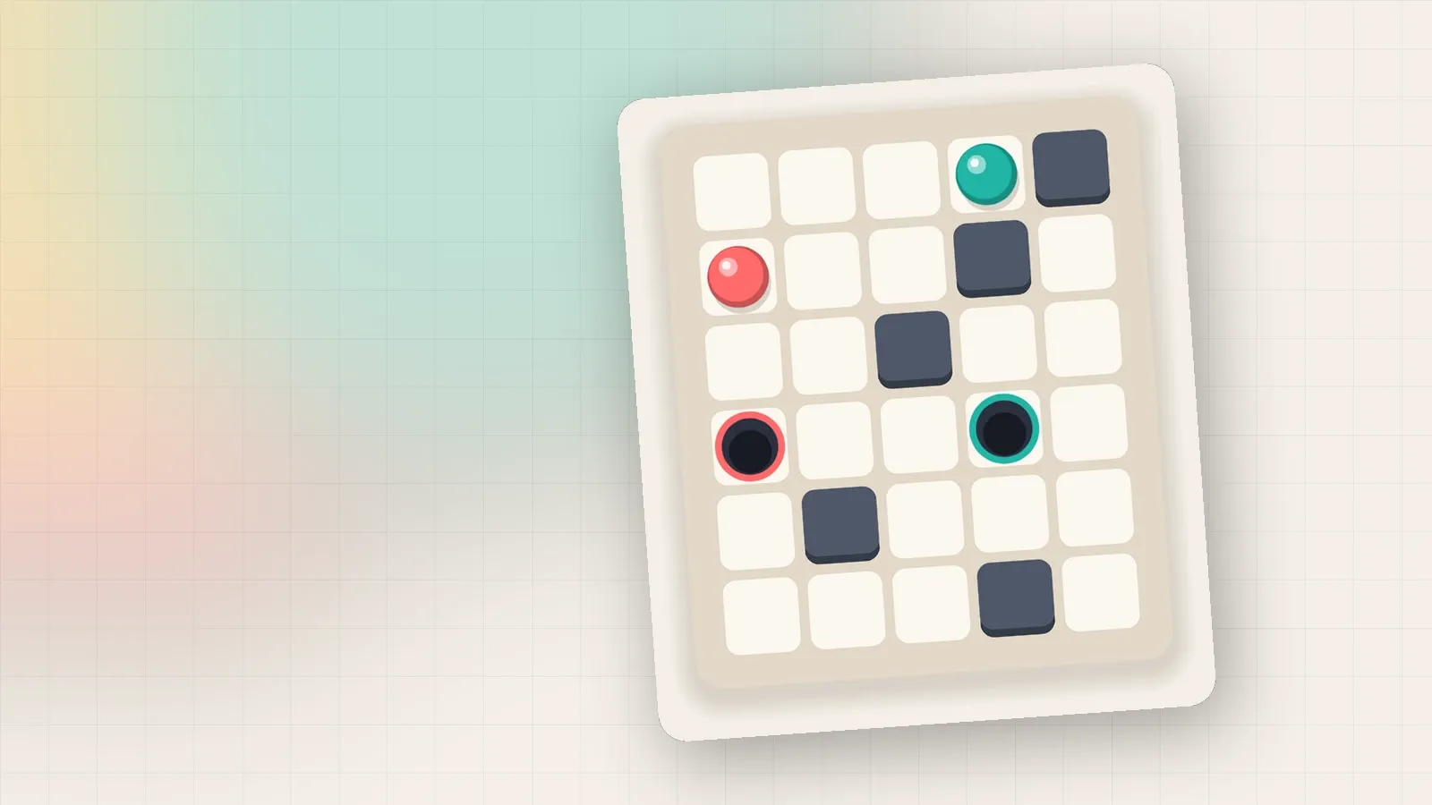 A Plumb board with two marbles and a column of walls, tilted on a soft paper background