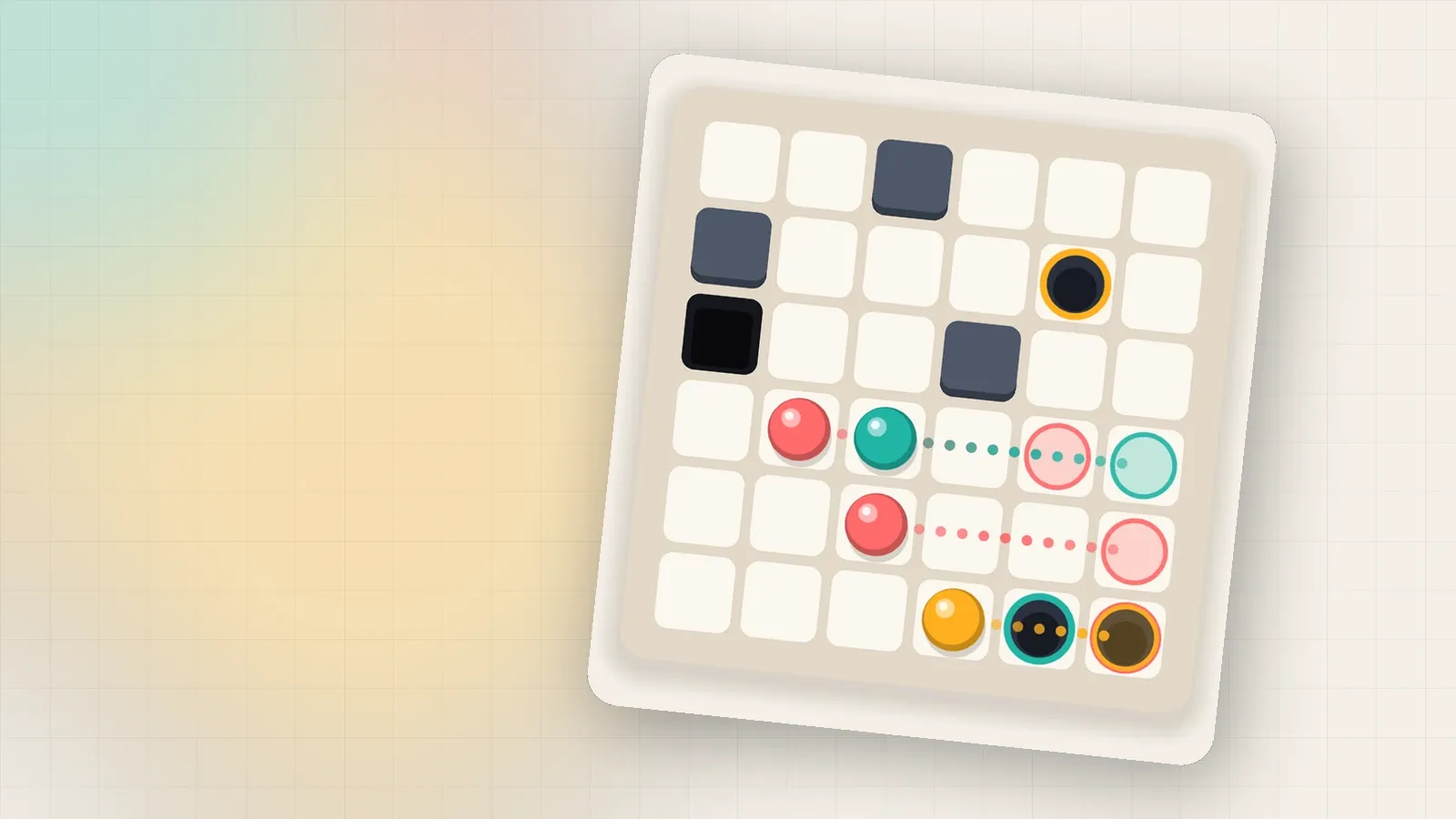 A Plumb board showing the hint: faint ghost marbles and dotted trails previewing the next tilt