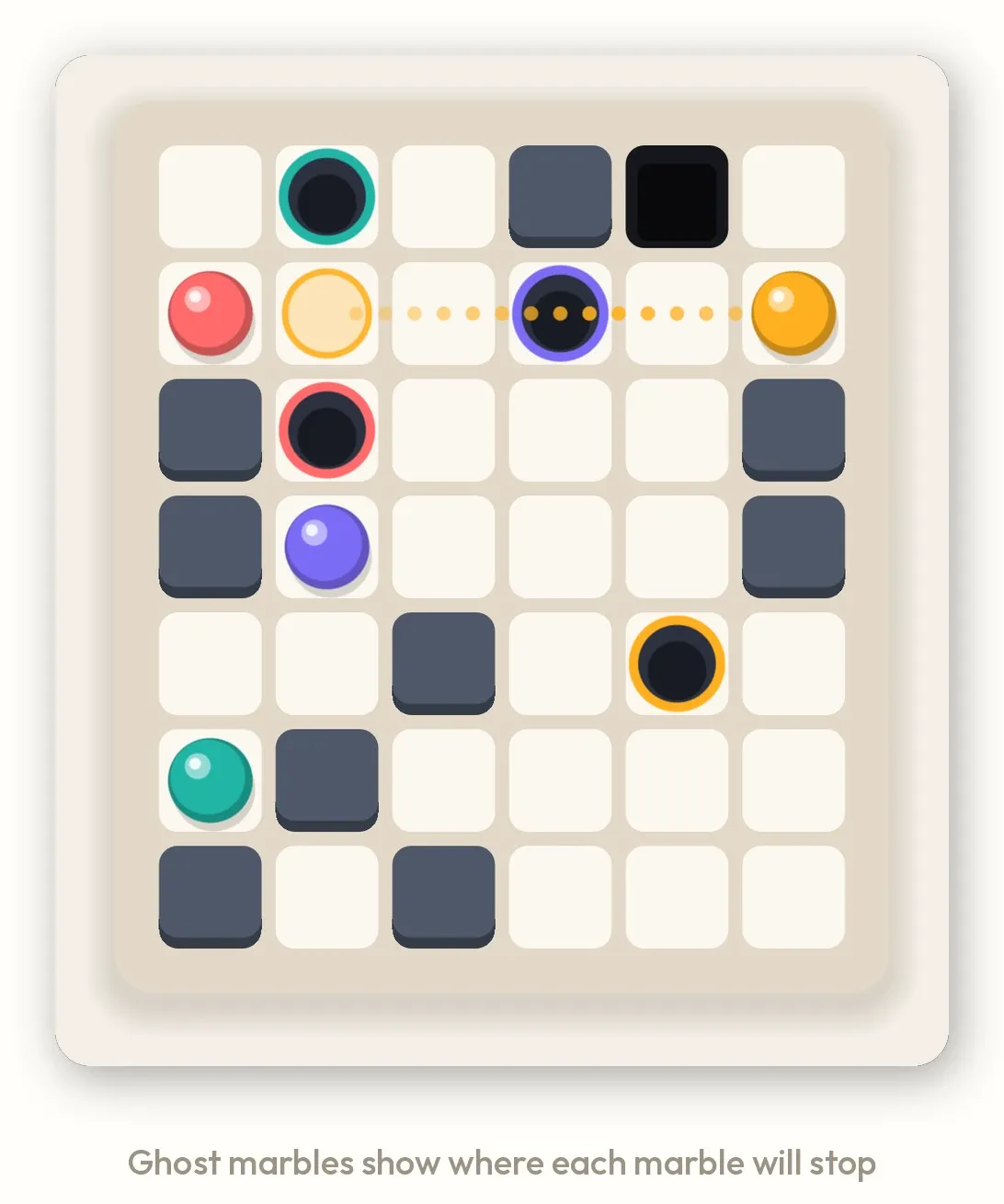 A Plumb board with the hint showing several ghost marbles