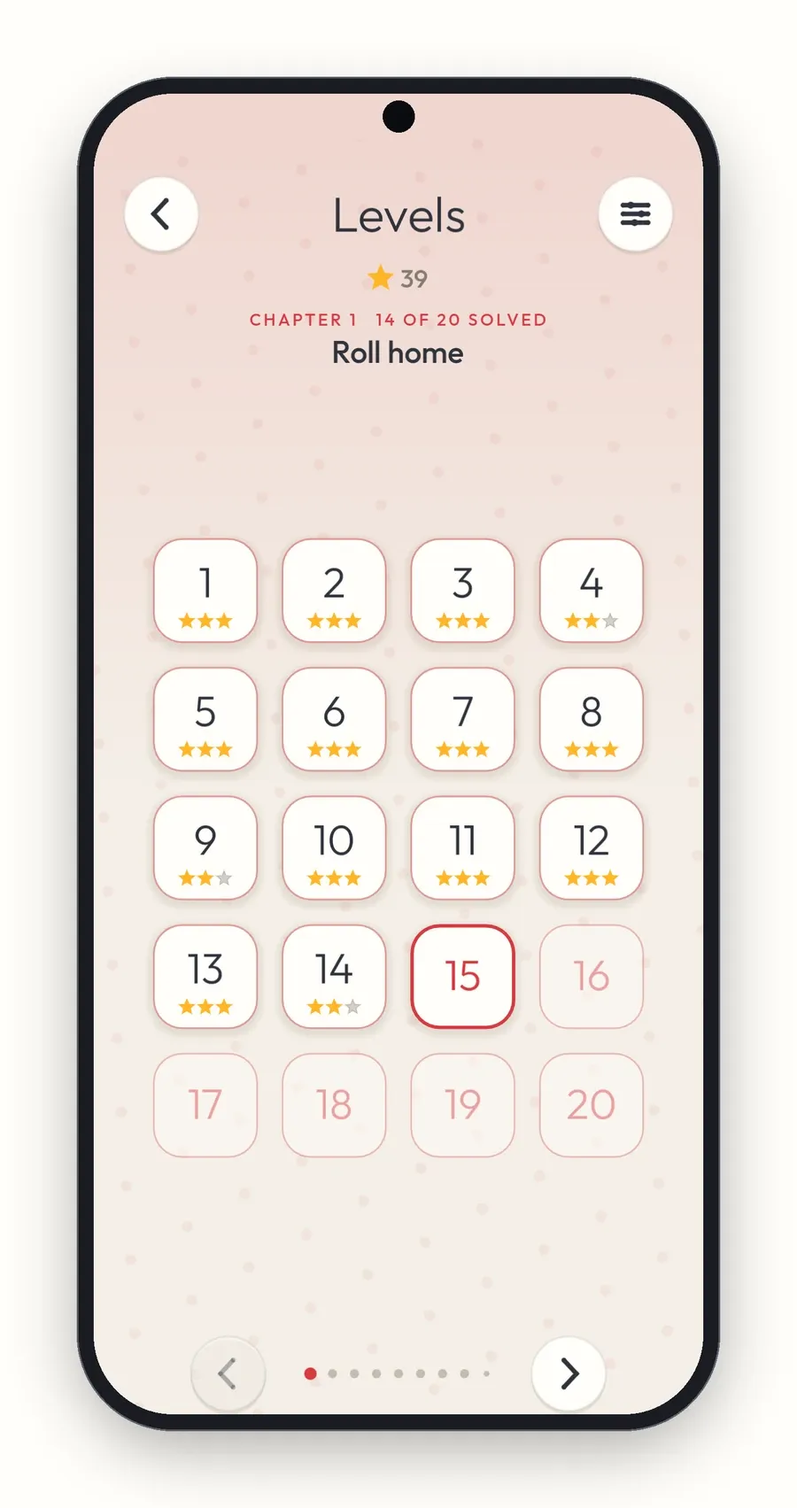 Plumb's level grid showing stars on the first levels and the next level highlighted