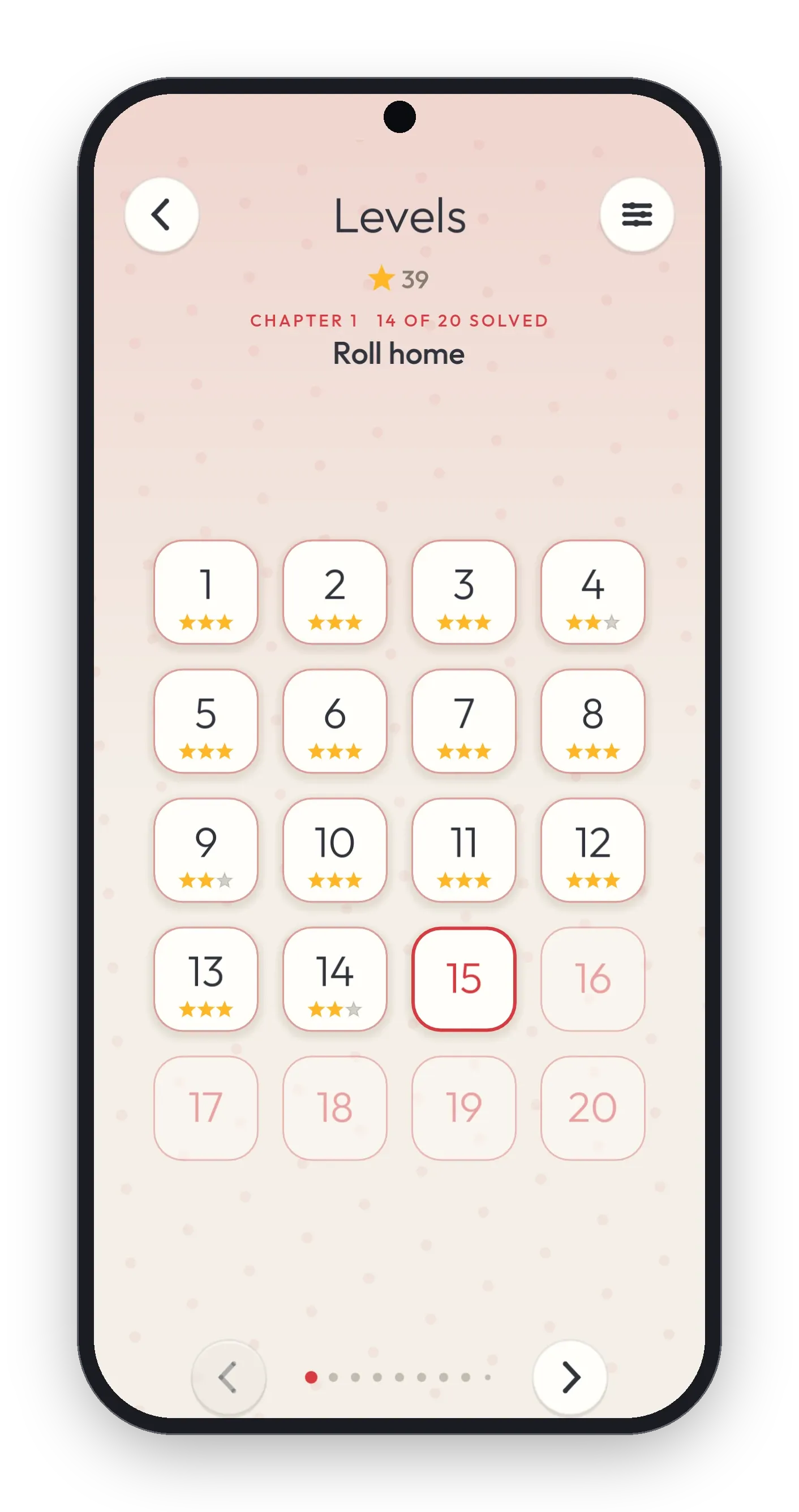 Plumb's level grid with stars earned on the first levels